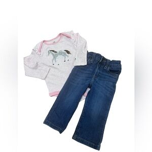 Baby Girl Adjustable Wrangler Jeans Size and John Deere Onsie